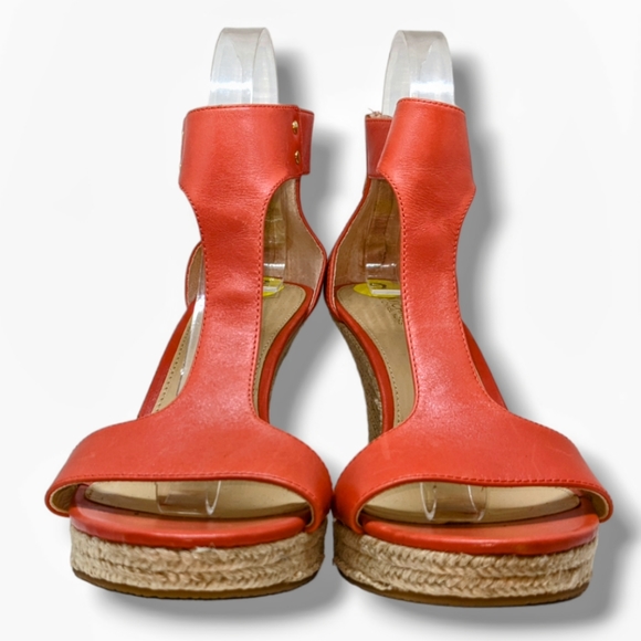 MICHAEL Michael Kors | Jute Coral Leather Open Toe Wedges Women's Size 9 - Picture 2 of 7